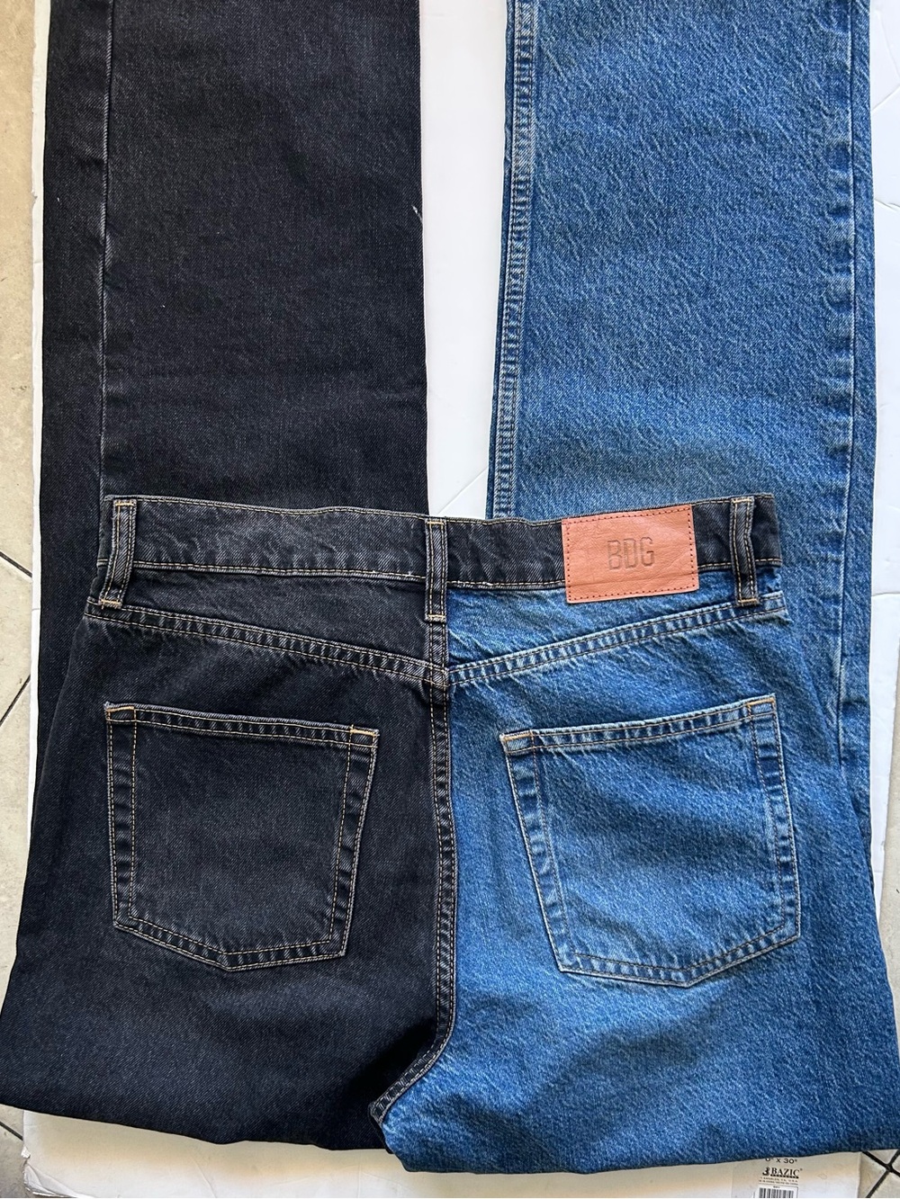 BDG Men’s Two-Tone Straight Jeans in Black and Blue